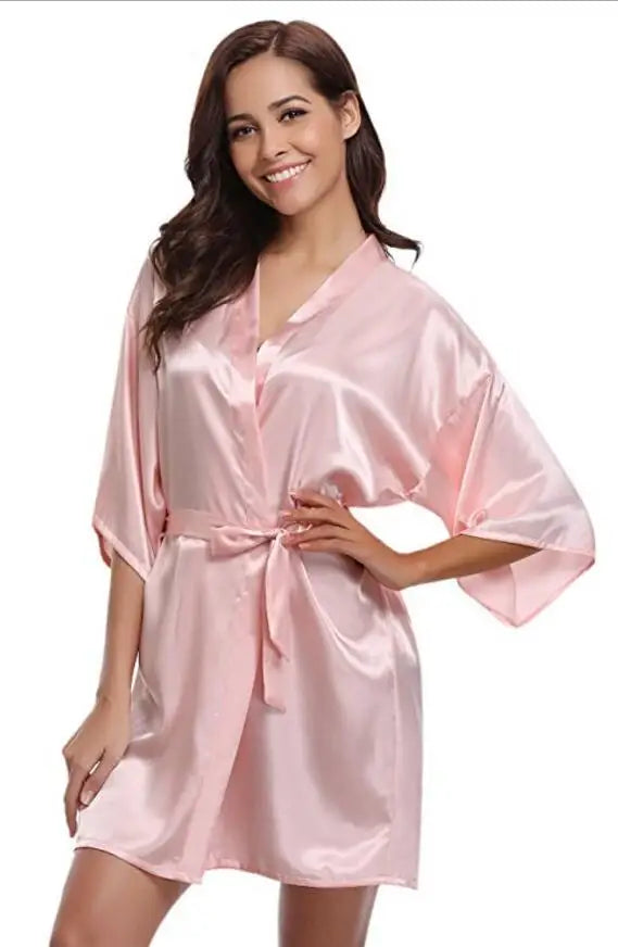 RB032 2018 Silk Kimono Robe Bathrobe Women Silk Bridesmaid Robes Sexy Navy Blue Robes Satin Robe