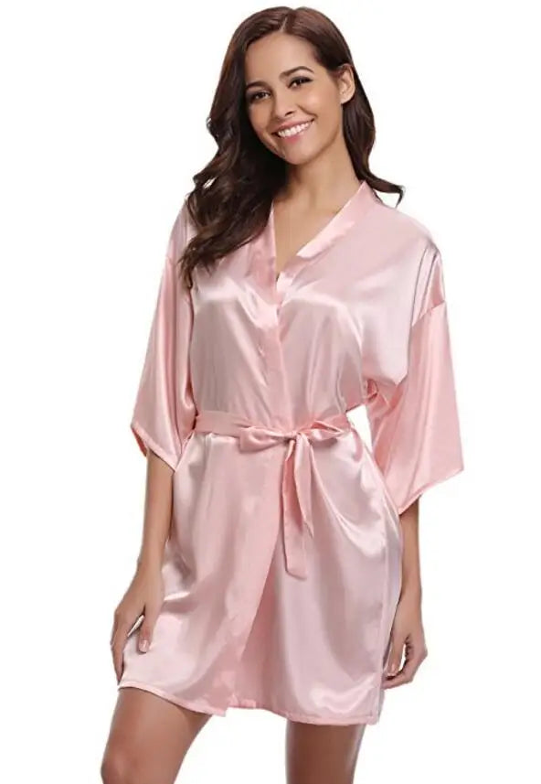 RB032 2018 Silk Kimono Robe Bathrobe Women Silk Bridesmaid Robes Sexy Navy Blue Robes Satin Robe