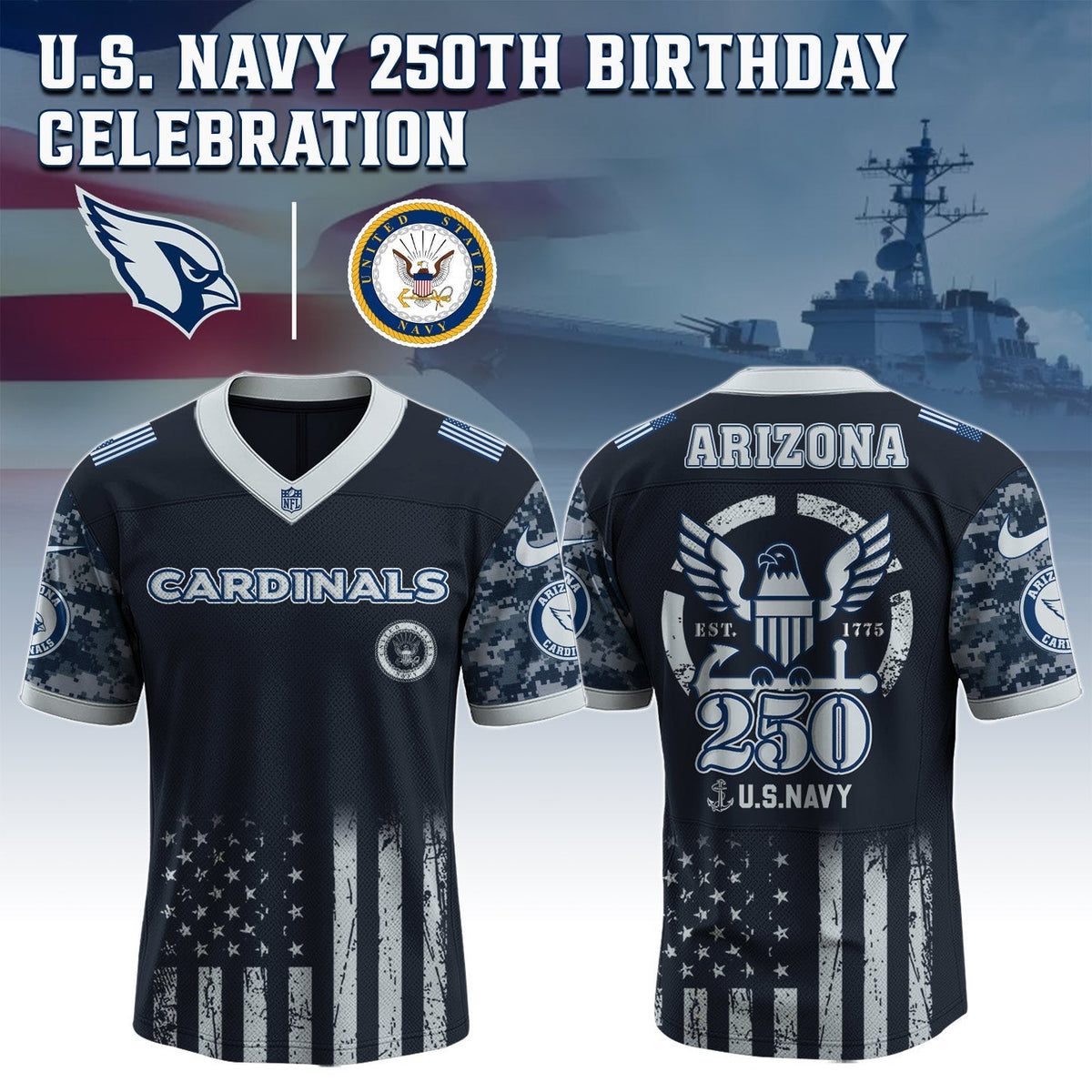 Arizona Cardinals NFL x U.S. NAVY 250TH Birthday Special Edition Jersey