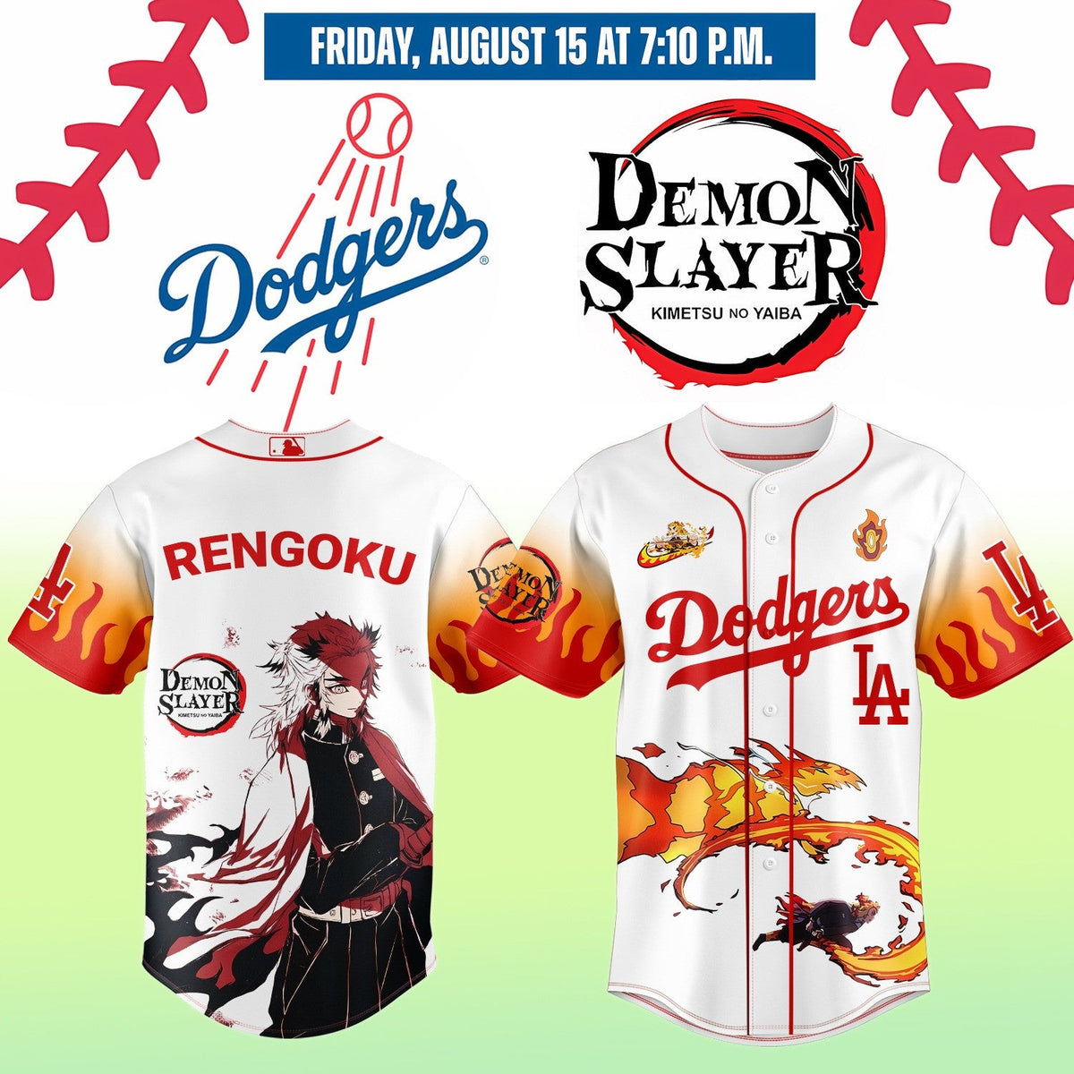 LA Dodgers _ Demon Slayer Rengoku Kyōjurō Jersey 2025