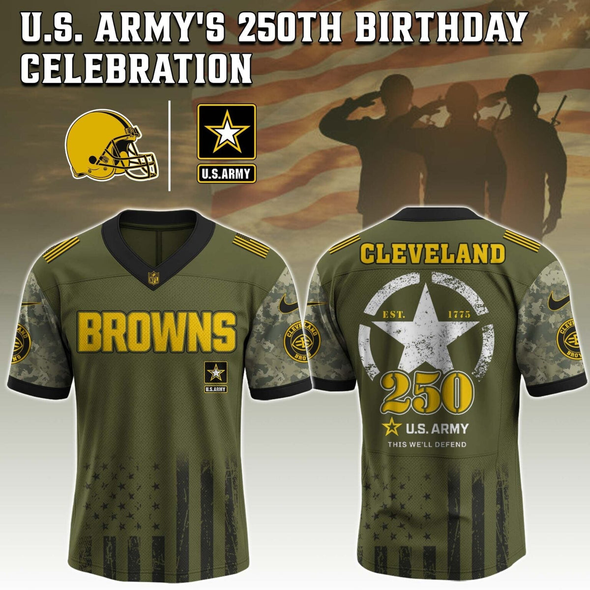 Cleveland Browns NFL x U.S. ARMY'S 250TH Birthday Special Edition Jersey