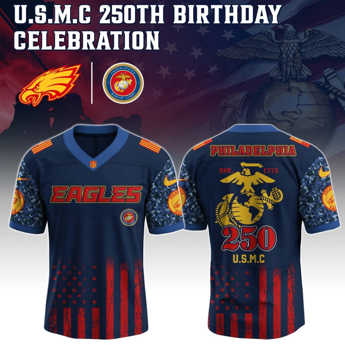 Philadelphia Eagles NFL x U.S.M.C 250TH Birthday Special Edition Jersey