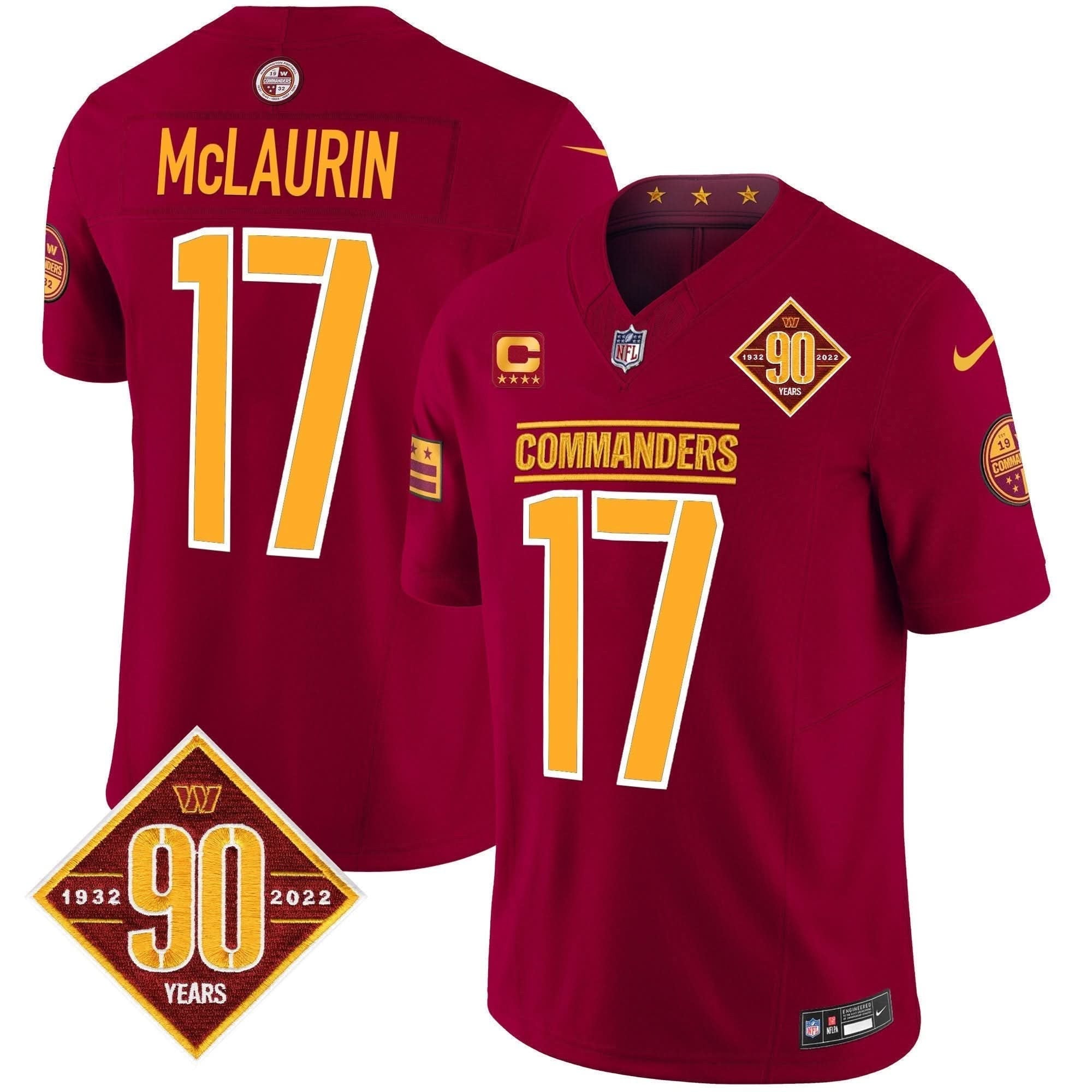 Washington Commanders 90th Anniversary Patch Vapor Limited Jersey - All Stitched
